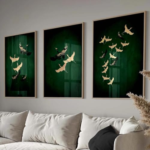 Art Japandi grues oiseaux sur toile de qualité supérieure triptyque 70x90cm
