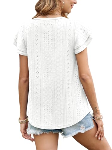 Zwurew Womens Summer Tops Crewneck Eyelet Ruffle Sleeve Blouses Casual Babydoll Shirts 2025 S-2XL3