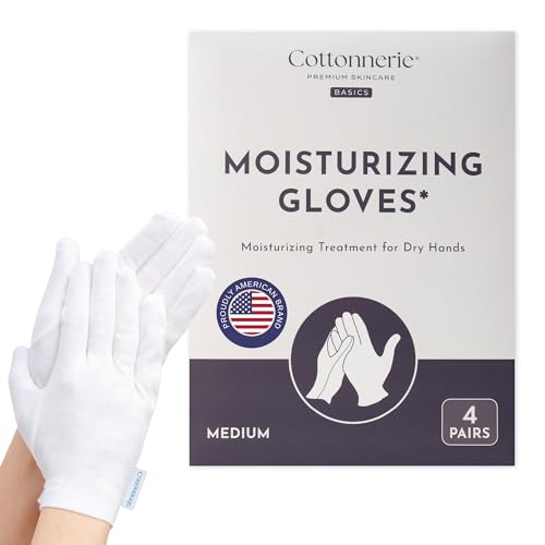 4 Pairs Cottonnerie Basics Cotton Gloves for Dry Hands Sleeping, Moisturizing Gloves Overnight, Hand Moisturizer Gloves, Moisture Gloves for Dry Hands Overnight, Sleeping Gloves, Medium