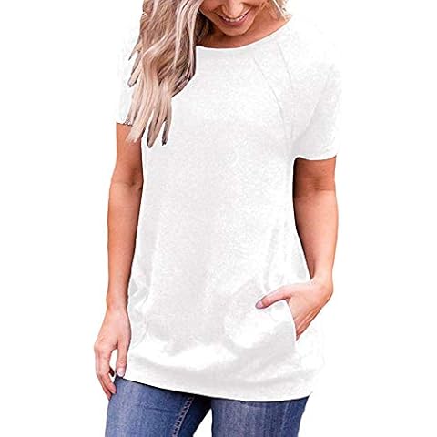 iClosam Women's Casual Short Sleeve T-Shirt Round Neck Loose Tunic Tops with Pockets (White, XXL) Cover