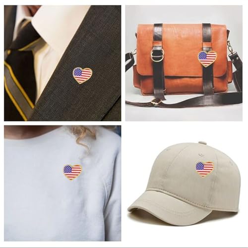 TANG SONG 50PCS Heart Shape American Flag Waving Lapel Pins United States USA Badge Pin Patriotic Enamel Suit Jacket Lapel Pins(1" in width)4