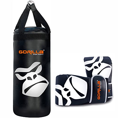 Kit de Box Infantil Saco Pancada Criança + Luva Luta Infantil Bate Saco Menino Menina Gorilla Preto