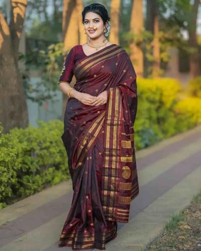 Image of SWORNOF Women's Kanjivaram Soft Silk Banarasi Sarees With Unstiched Blouse Piece