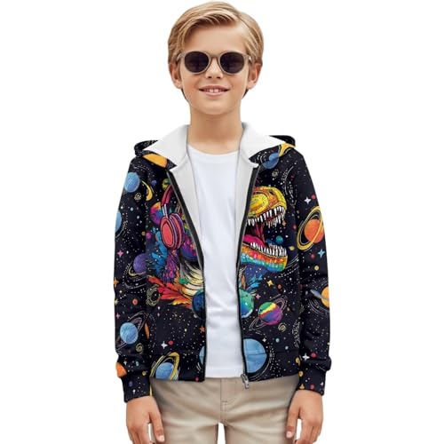 Dinosaur Theme Boys 6-16 Years Zip Up Hoodie Comfy Long Sleeve with Pockets Casual Kid Hooded Sweatshirts3