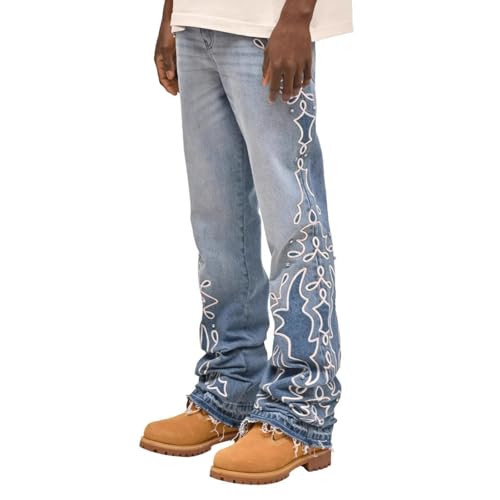 Jeans Pants Trousers Denim Trendy Street Washed Blue Gradient Wide Embroidered Personalized Print Casual Straight Leg for Men2