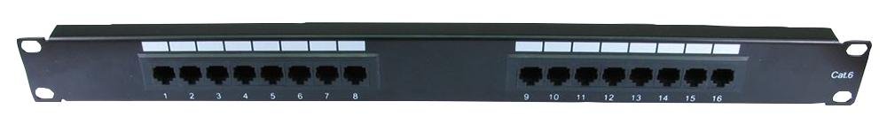 Patch Panel, CAT 6, 1U, 16 porte, Connettori per pannelli patch, Qtà X 1
