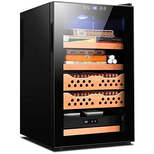 70L Cigar Cabinet Humidor Case With Spain Cedar Wood Drawer Professional Fridge Accurate Humidity Setting Fan Cooling Control (Color : Black)