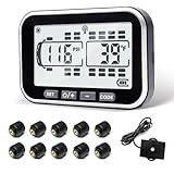 MIRAIDON 4.3' Trailer Tire Pressure Monitoring System with 10 Sensors, RV TPMS with 5 Alert Modes, Solar Power Wireless TPMS, 80ft Sensing Distance Tire Pressure Monitor for Trailers, Heavy Trucks