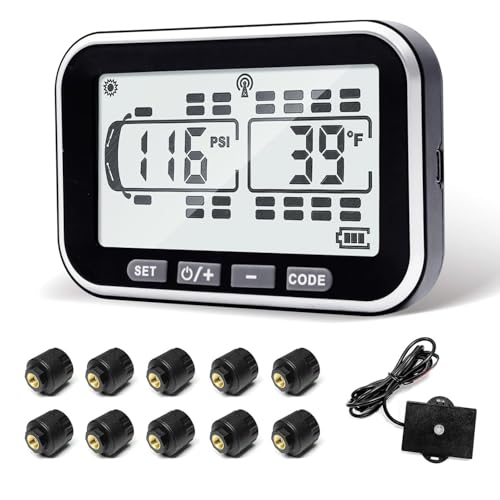 MIRAIDON 4.3' Trailer Tire Pressure Monitoring System with 10 Sensors, RV TPMS with 5 Alert Modes...