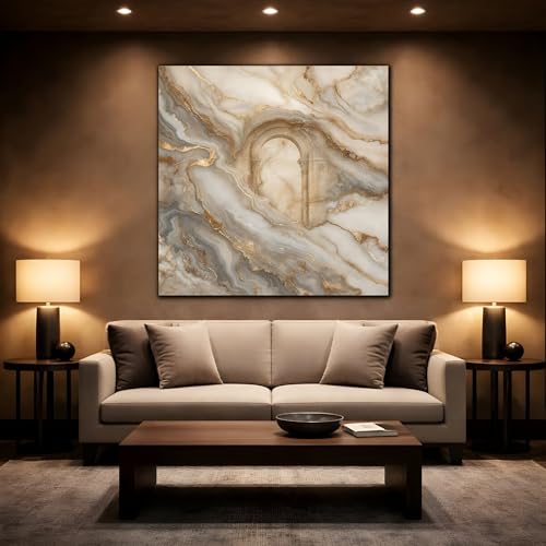 Tableau canvas marbre et arche dorée 25x25 cm pour décoration murale
