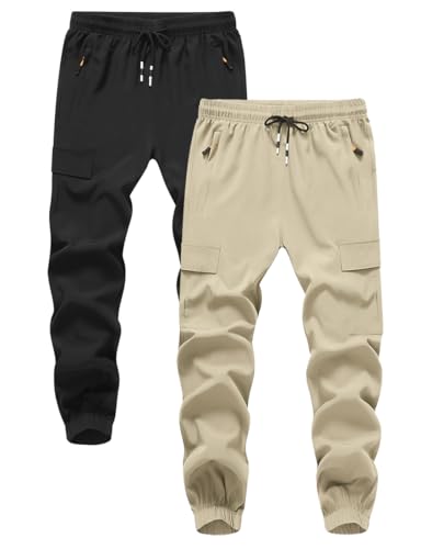 Boys Girls Joggers Cargo Pants with Zipper Pockets Elastic Waist School Casual Trousers