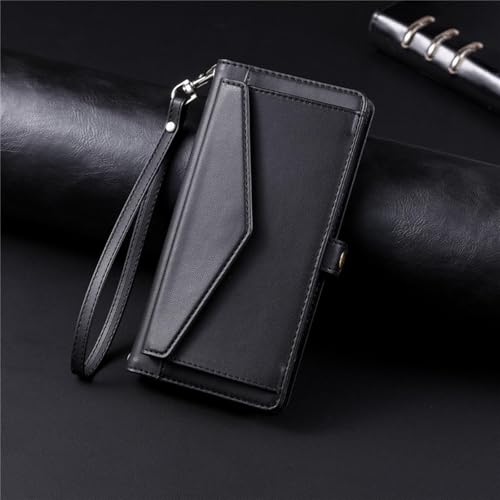 Coque iPhone 16 Pro Max portefeuille cuir noir bandoulière pour sorties urbaines