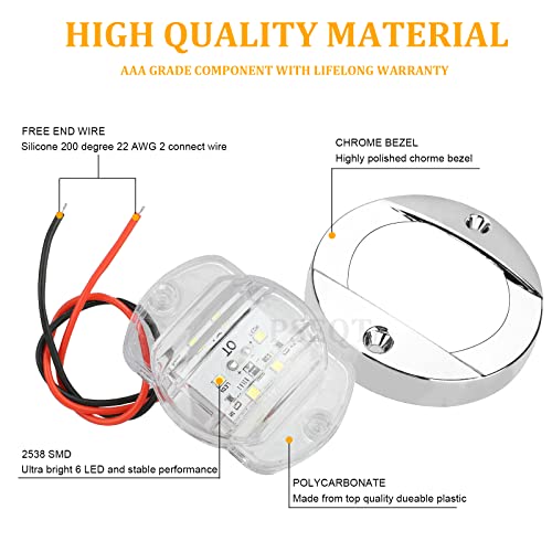 Pseqt 4Pcs Marine Boat Interior Lights, 12V Led Boat Deck Courtesy Light 3'' Round White 6 Led Stern Transom Anchor Light Waterproof Night Fishing Pontoon Lights Surface Mount #TOP4