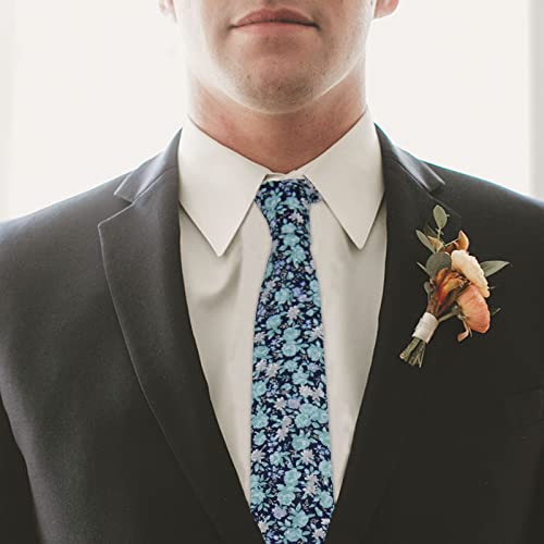 Image of Mantieqingway Floral Ties for Men Skinny Cotton Tie Flower Necktie