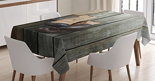 Ambesonne Vintage Decor Tablecloth, Vintage Boxing Gloves on Old Wooden Background Antique Equipment