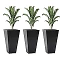 Outsunny Set of 3 Tall Planters with Drainage Hole, 28" Outdoor Flower Plant Pots, Indoor Planters for Porch Patio and Deck, Black