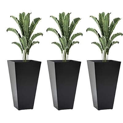 Outsunny Set of 3 Tall Planters with Drainage Hole, 28" Outdoor Flower Plant Pots, Indoor Planters for Porch Patio and Deck, Black