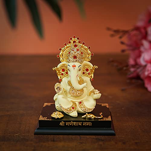 Image of Resin Ganesha Idol - Ganesha Murti Ganpati Idol for Home Decor Puja Car Dashboard Lord Ganesh Murti Gift for Office Desk Cute Figurine White 4 Inch