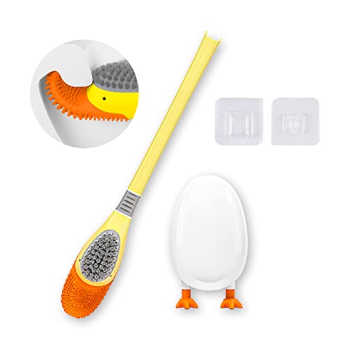WC-Bürste-Set in Ente, Toilettenbürste Reinigungsbürste WC-Reinigungsbürsten WC-Bürstengarnitur Klobürste Ente Toilet Brush Langer Griff gerade Bürste mit Halter für Badezimmer (Gelb) Cover