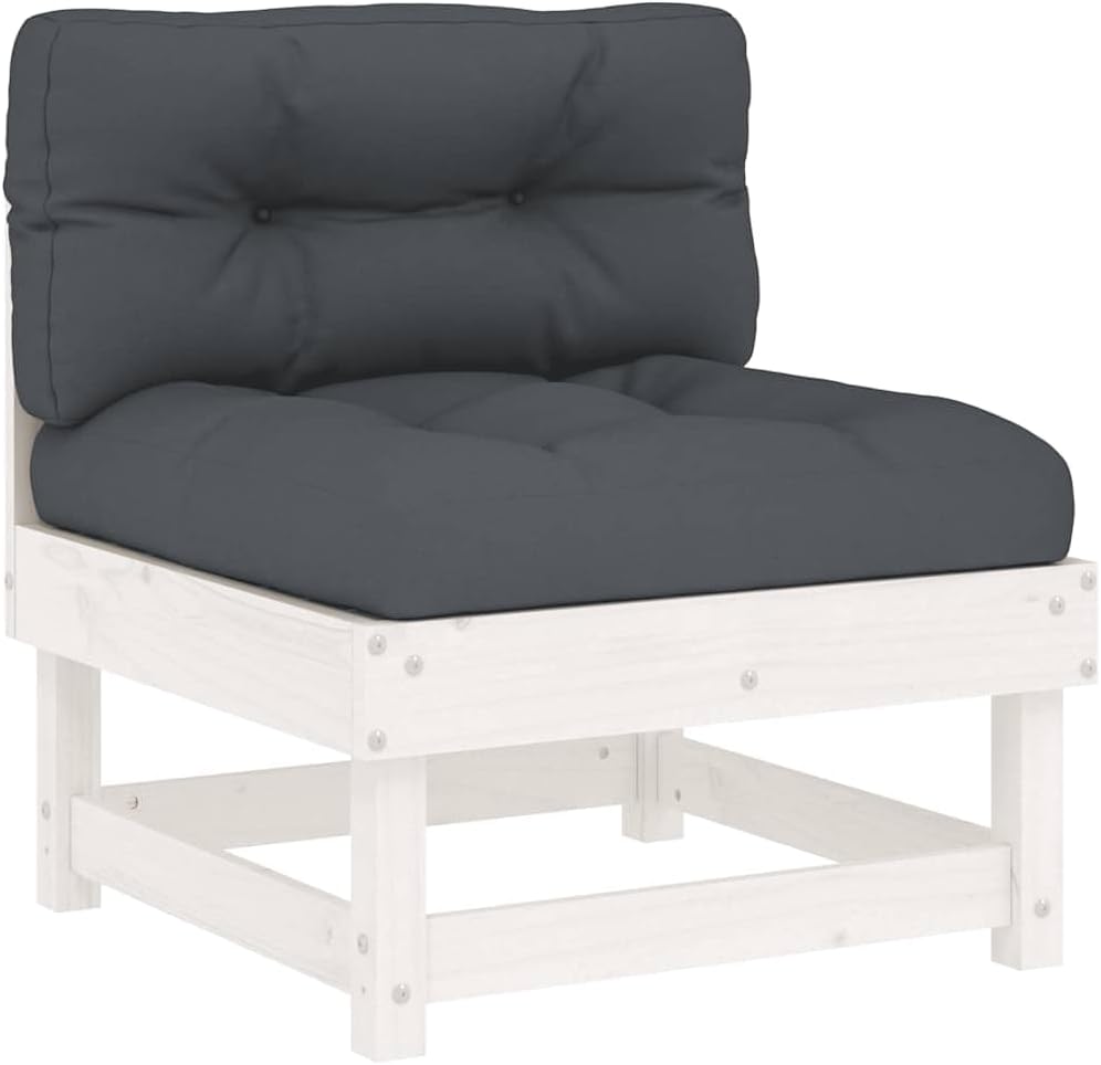 Middle Sofas with Cushions 2 pcs White Solid Wood Pinepatio Chairs Patio Furniture Set Garden Outdoor furnitureSuitable for Courtyard Gardens