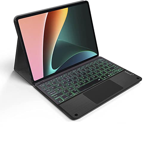 Image of HOM 3 Fold 7-Colour Backlight Detachable Wireless Bluetooth Keyboard with Trackpad /Touchpad Tablet Cover Case for Xiaomi Mi Pad 5 11 inch Inch Tablet - Black (Will Not Fit Xiaomi Pad 6)