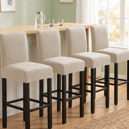 Image of HAOYONG Bar Stool Covers, Stretch Counter Stool Pub Chair Slipcover Washable Counter Height Chair Covers for Kitchen Dining Room Cafe Set of 2 (Beige)