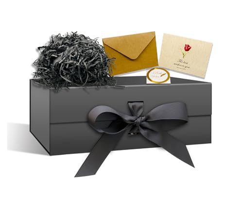RUIXUE Black Gift Box 22x16x8 cm Gift Boxes with Lids Greeting Cards and Shredded Paper Gift Boxes for Presents Suitable for Gift Wrapping Birthday Wedding Christmas