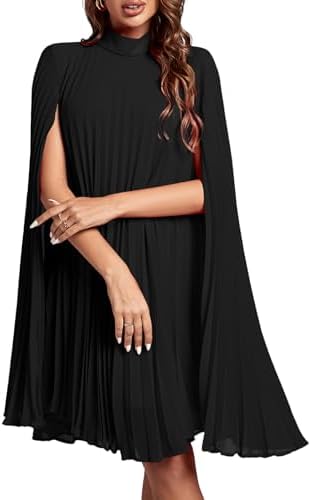 Rooscier Women's Mock Neck Cloak Sleeve Pleated Keyhole Back Flow...