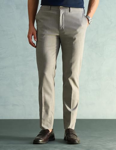 Image of Arrow Solid Super Slim Fit Formal Trousers for Men - Full Length Formal Pants for Men Office Wear