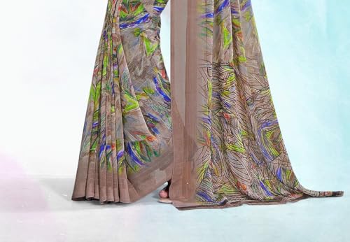 Image of Jaanvi fashion Women's Georgette Saree with Unstitched Blouse Piece
