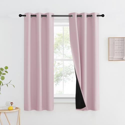 Image of NICETOWN 100% Blackout Window Curtain Panels, Heat and Cold Blocking Drapes with Black Liner for Nursery, 60 inch Thermal Insulated Draperies (Lavender Pink, 2 Pieces, 37 inch Wide Each Panel)