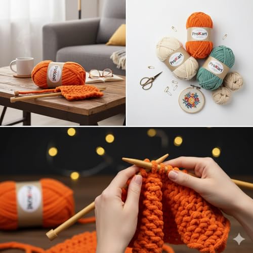 Image of ProKart Premium Blankie Wool, Plush & Cuddly, Chenille Yarn Supersoft Hand Knitting Wool Ball | Blanket Thick /Mottu Yarn Ball Suitable for Hand Knitting and Crocheting for Baby, Adult, Sweaters, caps, Throws, Home Furnishing, Scarves, Blankets (Mustard Yellow)