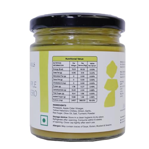 Image of TatvaHills Superfoods Pineapple Habanero Hot Sauce | Tropical Sweet Heat with Real Pineapple and Yellow Habanero | No Preservatives, Small Batch | 170g