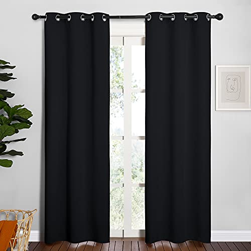 Image of NICETOWN Blackout Draperies Window Curtain Panels, Autumn /Winter Thermal Insulated Solid Grommet Blackout Curtains /Drapes for Cafe (Set of 2, 34 inches by 84 inches, Black)