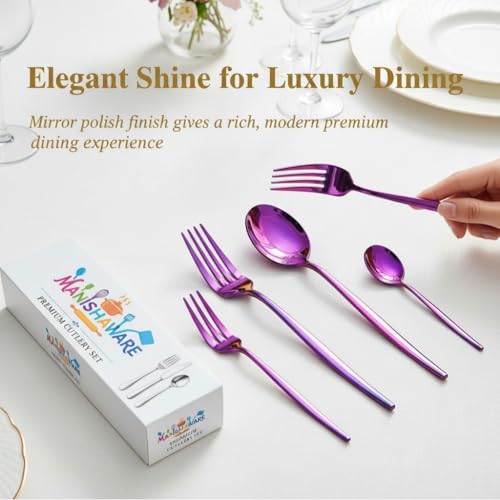 Image of Classic Pink 24 Pcs Stainless Steel Cutlery Set for Dining Table, Dishwasher Safe Glossy Flatware (Perfect Spoon Fork Set)