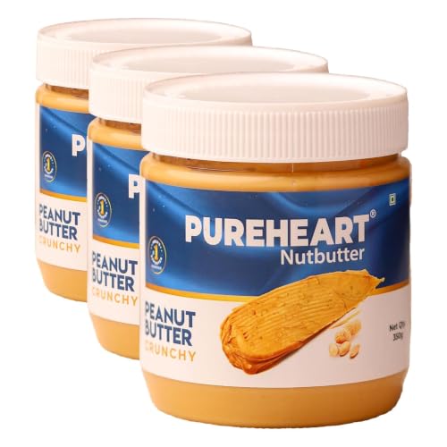 Image of Pureheart Nutbutter Crunchy Peanut Butter 350 gm | Natural & Premium Roasted Peanuts | High Protein, Rich in Fiber | Zero Trans Fats | for Tasty Breakfast & Post Workout Protein Snack (Pack of 3)