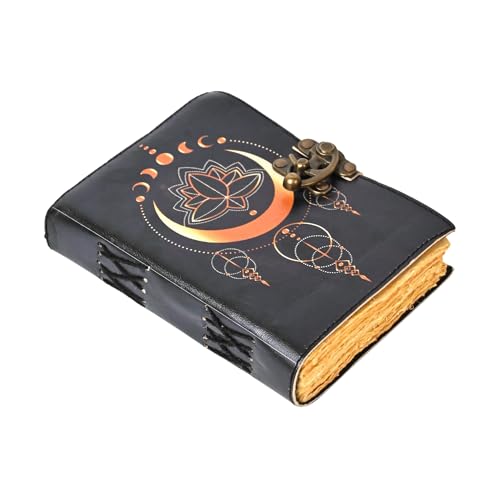 Blank Spell Book of Shadows Journal Vinatge Brass Clasp Lock Journal Unique Crescent Moon Diary Prayer Pagan Witchcraft Supplies Wiccan Decor Aesthetic Handmade Deckle Paper Christmas Gift For Men and Women