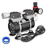50L/Min Vacuum Pump 2 Holes Oilless Lab Pump with Switch Oil-Water Separator Pressure Gauge Connector Silencer Tape Rubber Feet for Laboratory Industry Home Low Noise and High Vacuum 110V 180w 60Hz
