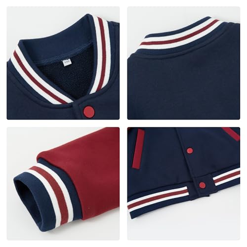 Image of Volunboy Kids Baseball Jacket Varsity Letterman Coat Fall Winter Fleece Bomber Vintage Outerwear