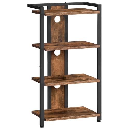 HOOBRO 4-stufiger HiFi Rack mit Kabelführungsöffnungen, HiFi Regal mit verstellbaren Füßen für Plattenspieler, Stereoanlagen, Hi-Fi-Anlagen und WLAN-Router, Vintagebraun und Schwarz EBF38CJ01