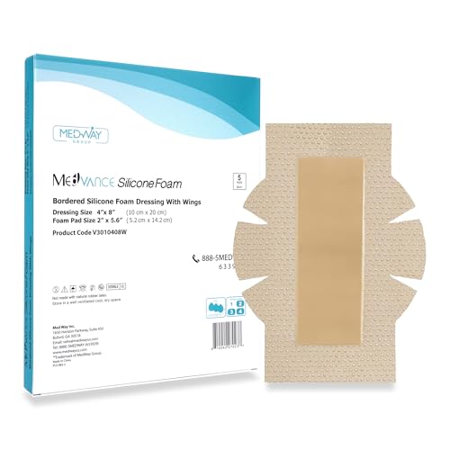 MedVance Bordered Adhesive Silicone Foam Dressing Pack of 5 - Waterproof Silicone Pad - Easy Apply & Remove Sterile Bandages - Wound Care & Dressings for Burns & More (4