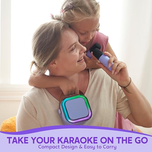 Image of SYNCFUN Karaoke Machine, Mini Karaoke Machine with 2 Wireless Microphones for Kids and Adults, Bluetooth Speaker Toys, Birthday Girls Gift for Ages 3,4, 5, 6,7, 8,9,10,11,12+ Years Old(Purple)