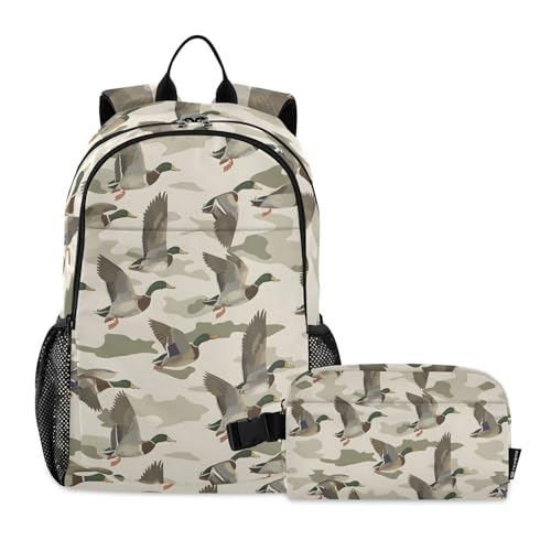 ALAZA Wild Duck Camouflage Backpack and Lunch Bag Set for Girls Boys Kids School Bag Bookbags Elementary Back Pack Casual Daypack