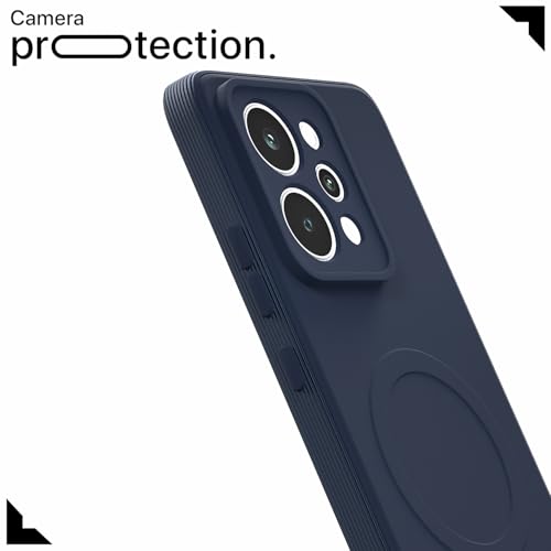 Image of Amazon Basics Back Cover for Realme P4 Power 5G Soft Matte Silicone with Camera Protection | Mag-Safe Logo (Not Mag-Safe Compatible) | Shockproof Slim Fit Bumper Case (Blue)