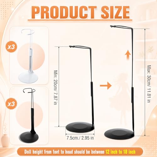 Image of Yaocom 6 Pcs Adjustable Doll Stands for 12 Inch to 18 Inch Dolls Display Stand with Expandable Waist Wire Action Figure Display (Black and White)