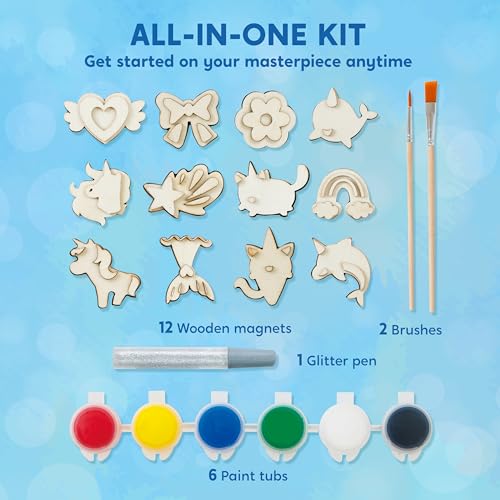 image for JOYIN 12 pcs Fantasy Wooden Magnets, Kids Unicorn Painting Craft, Spri
