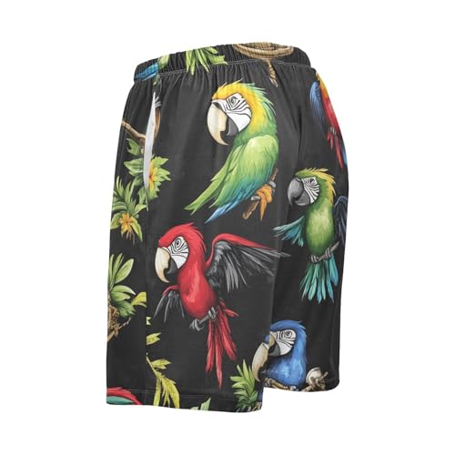 Colorful Parrots Leaf Pajama Bottom Shorts for Men Soft Casual Sleep Lounge Shorts with Pockets S-XXL3