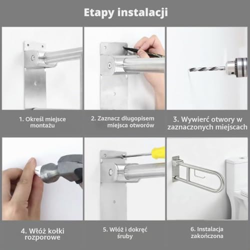 Uchwyty dla seniorów z uchwytem na papier, składany uchwyt do WC, stal