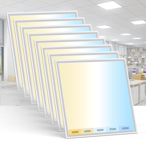 AIKVSXER 8 Pack 2x2 LED Flat Panel Light - Selectable 5 CCT 3000K-6500K & 5 Wattage 30-50W 5500Lm 0-10V Dimmable 2x2 led Drop Ceiling Lights 120-277V for Commercial and Home 2x2-8p