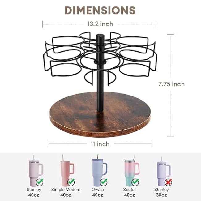 Nidouillet Water Bottle Organizer, Cup Stand for Stanley, Rotatable Cup Holder for Stanley 40oz Tumbler with Handle, Cup Storage Rack Stanley Cup Organizer for Kitchen, Sideboard and Corner, Brown